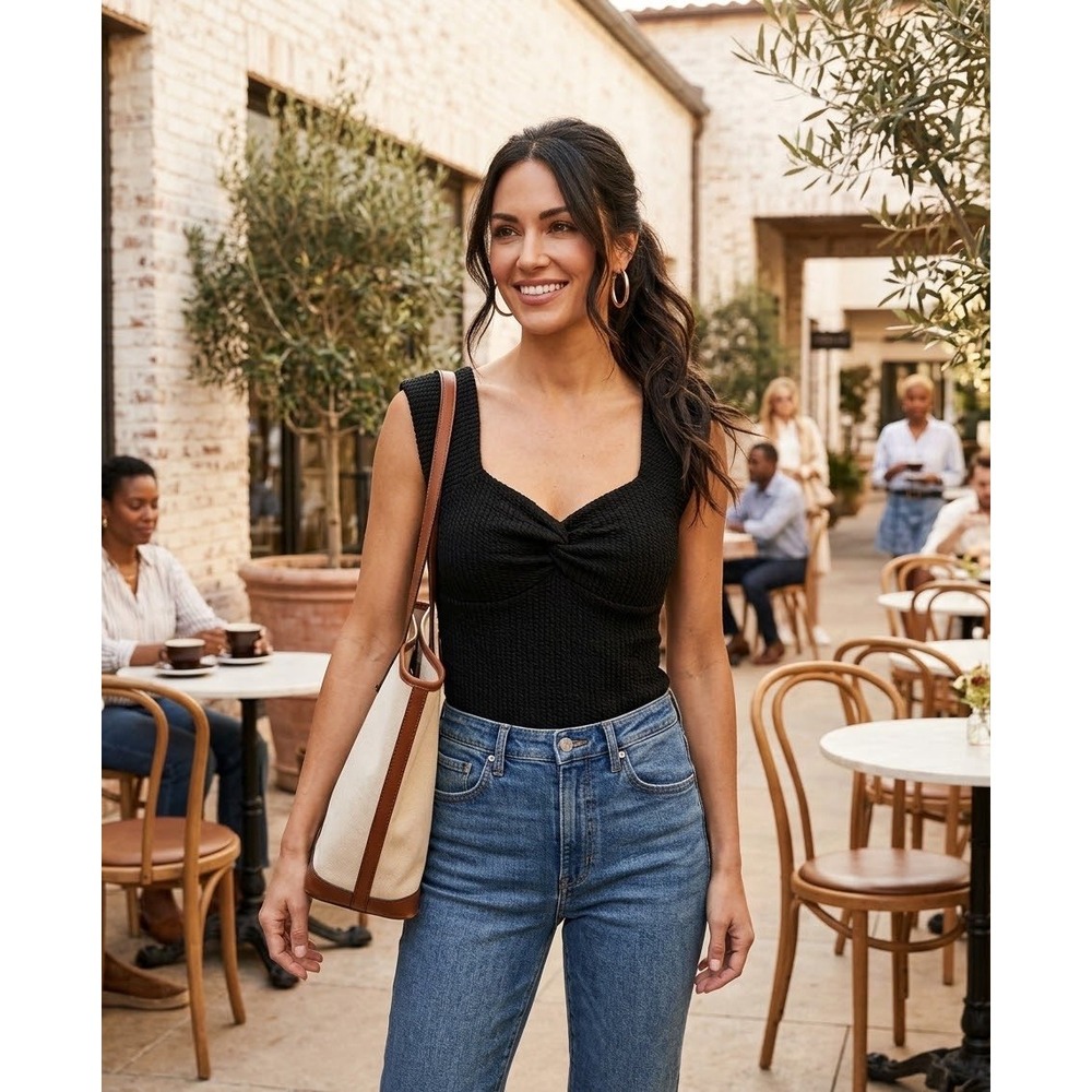Maeve Anthropologie Black Twist Front Waffle Knit Sleeveless Top XXS NEW